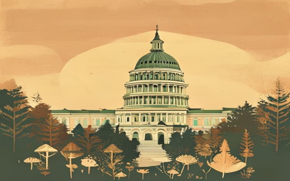 Minnesota state capitol building with a magic mushroom motif