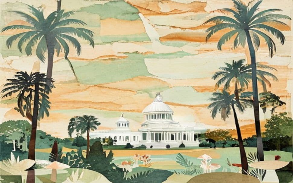 Florida landmark illustration with psilocybin mushroom motifs - is psilocybin legal in Florida
