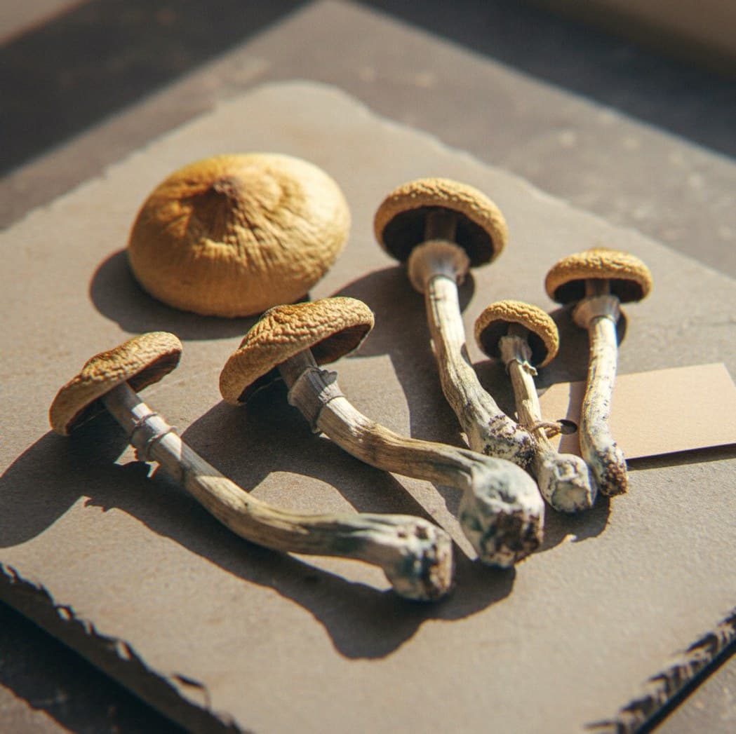 Dried Ecuadorian psilocybin mushrooms (Psilocybe cubensis) — large